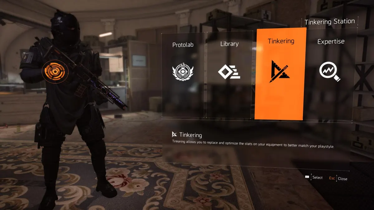 tinkering menu overview