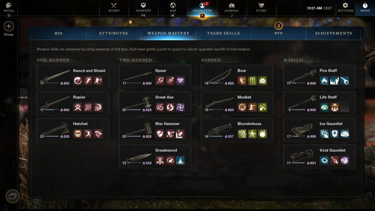 weapons menu
