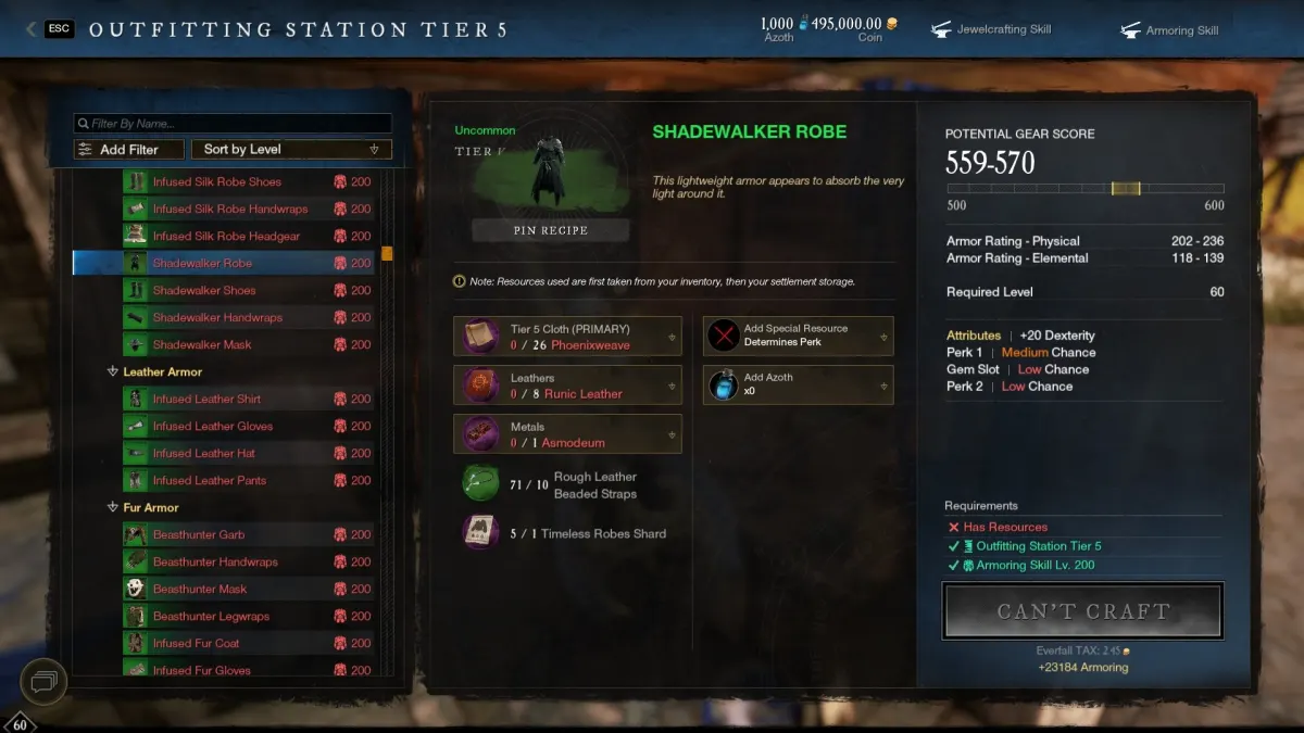 end-game crafting materials requirement